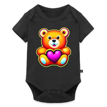 Niedlicher süßer Teddybär mit rosa Herz - Baby Premium Kurzarmbody - Schwarz - Vorne