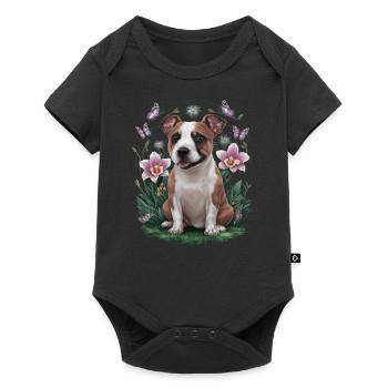 Staffordshire Bull Terrier avec des papillons - Body à manches courtes Premium Bébé - noir - Devant