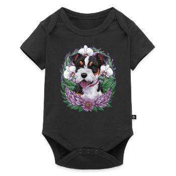 American Staffordshire Terrier mit Orchideen - Baby Premium Kurzarmbody - Schwarz - Vorne