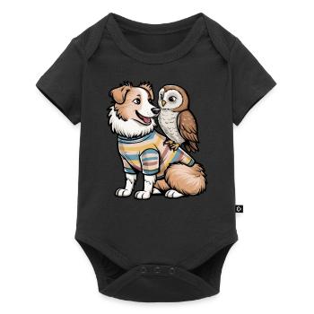 Niedlicher Australischer Schäferhund mit Eule - Baby Premium Kurzarmbody - Schwarz - Vorne