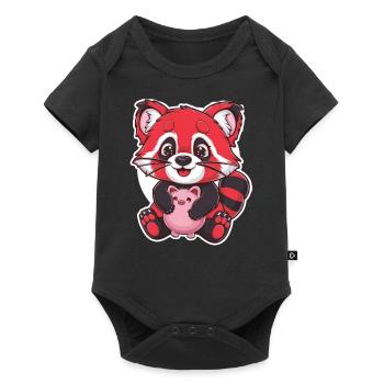 Panda Kawaii Rouge avec Tirelire - Body à manches courtes Premium Bébé - noir - Devant