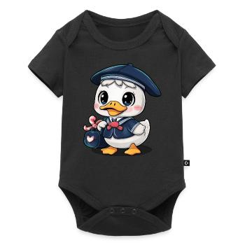 Caneton kawaii en uniforme scolaire traditionnel - Body à manches courtes Premium Bébé - noir - Devant
