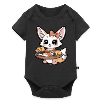 Fennec Kawaii Desert Fox avec sushi japonais - Body à manches courtes Premium Bébé - noir - Devant