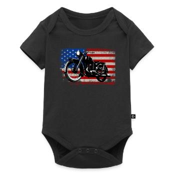 USA Flag Old Motorcycle Gift Idea Biker Pride - Baby Premium short-sleeve bodysuit - black - Front