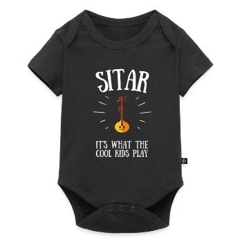 Sitar Instrument Indian Hindustani Music String - Baby Premium Kurzarmbody - Schwarz - Vorne