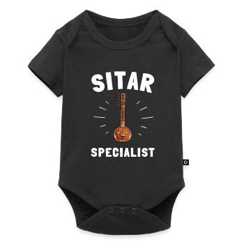 Sitar Instrument Indian Hindustani Music String - Baby Premium Kurzarmbody - Schwarz - Vorne