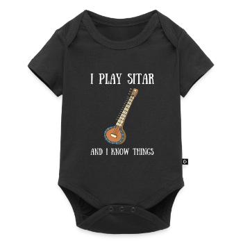 Sitar Instrument Indian Hindustani Music String - Baby Premium Kurzarmbody - Schwarz - Vorne