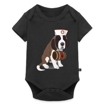 Lustiger Hund Bernhardiner mit Fass - Baby Premium Kurzarmbody - Schwarz - Vorne