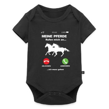Mein Pferde Rufen an - Pferde lustige sprüche - Baby Premium Kurzarmbody - Schwarz - Vorne