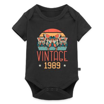 vintage 1989 butterfly 33rd birthday - Baby Premium short-sleeve bodysuit - black - Front