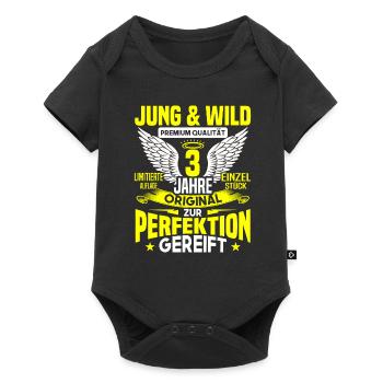 3 Jahre Jung & Wild 3. Geburtstag Geschenk - Baby Premium Kurzarmbody - Schwarz - Vorne