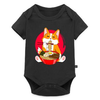 Kawaii Anime Japanese Noodles Corgi Dog - Baby Premium short-sleeve bodysuit - black - Front