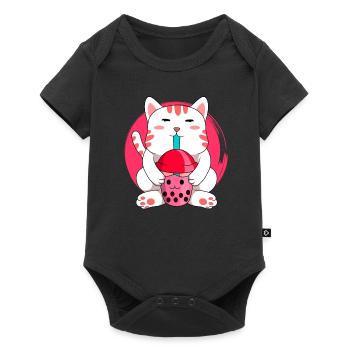 Katze mit boba tee - Anime Bubble Tee boba katze - Baby Premium Kurzarmbody - Schwarz - Vorne