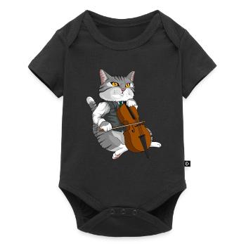 Cat joue du violoncelle violon instrument de musique - Body à manches courtes Premium Bébé - noir - Devant