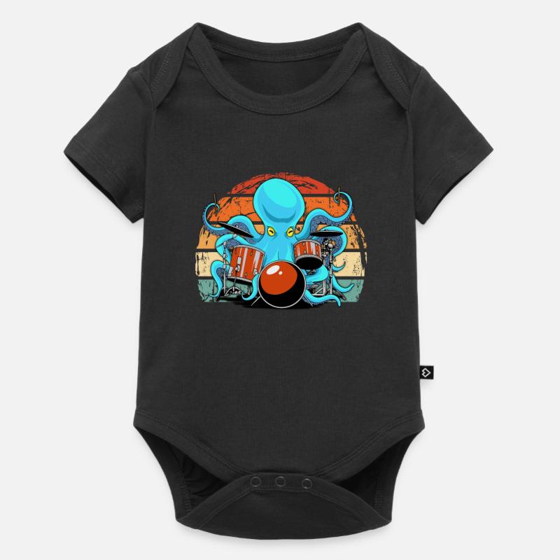 Octopus joue de la batterie et du batteur - Body à manches courtes Premium Bébé - noir