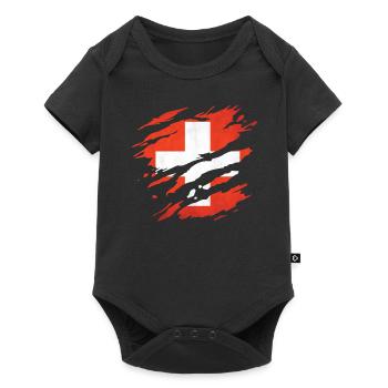Suisse - Drapeau national, égratignures, fissures - Body à manches courtes Premium Bébé - noir - Devant
