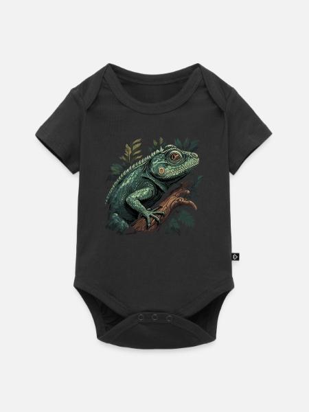 Leguan Ast Reptilien Grüner Leguan - Baby Premium Kurzarmbody - Schwarz