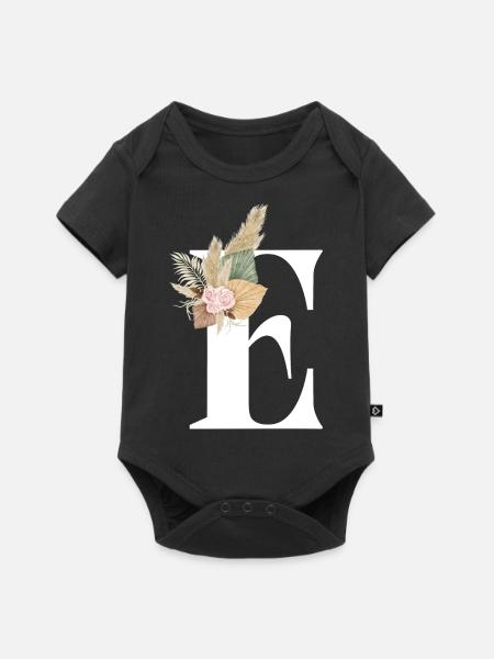 blumiger Buchstabe E - Baby Premium Kurzarmbody - Schwarz