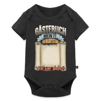 77. Geburtstag Gästebuch - Baby Premium Kurzarmbody - Schwarz - Vorne