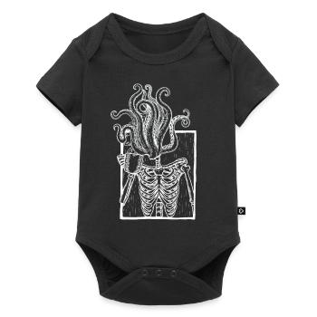 Coffee-drinking skeleton with tentacle head - Baby Premium short-sleeve bodysuit - black - Front