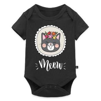 Chat mignon Kawaii drôle avec des fleurs disant miaulement - Body à manches courtes Premium Bébé - noir - Devant