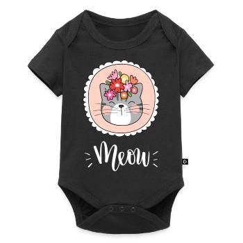 Chat mignon Kawaii drôle avec des fleurs disant miaulement - Body à manches courtes Premium Bébé - noir - Devant