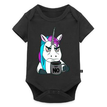 bad-tempered unicorn with coffee mug - Baby Premium short-sleeve bodysuit - black - Front