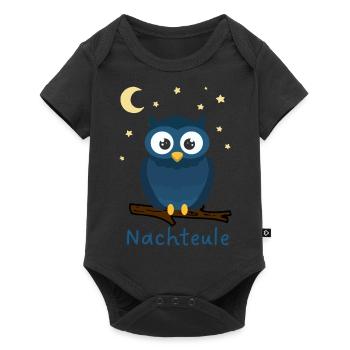 Nachteule Eule Nacht Sterne Mond - Baby Premium Kurzarmbody - Schwarz - Vorne