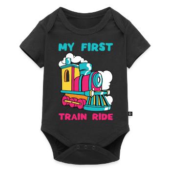 MY FIRST TRAIN RIDE - Railway Steam Locomotive Train - Baby Premium short-sleeve bodysuit - black - Front