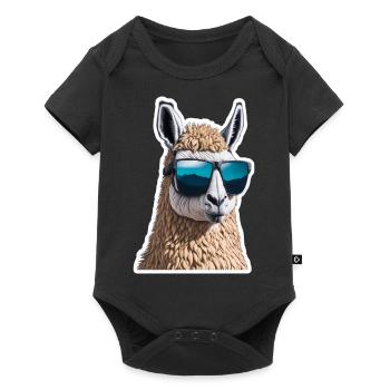 Lama mit SOnnebrille Süß Lustig Witzig - Baby Premium Kurzarmbody - Schwarz - Vorne