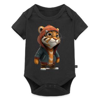 Niedlicher Tiger mir Brille für Kinder - Baby Premium Kurzarmbody - Schwarz - Vorne