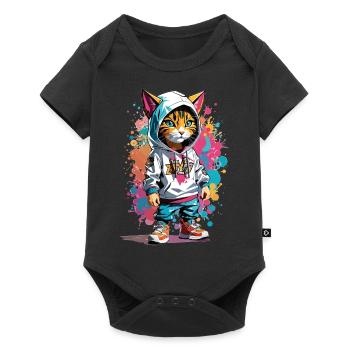 Graffiti Katze - Baby Premium Kurzarmbody - Schwarz - Vorne