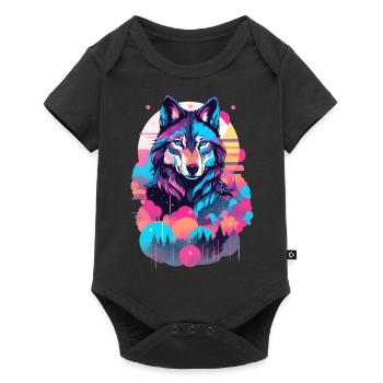 Vaporwave Wolf Shirt - Neon Blue Eyes - Baby Premium short-sleeve bodysuit - black - Front