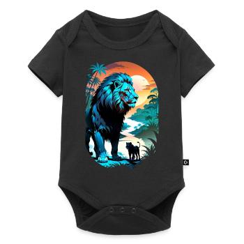 Lion, Lion Cub and Jungle - Baby Premium short-sleeve bodysuit - black - Front