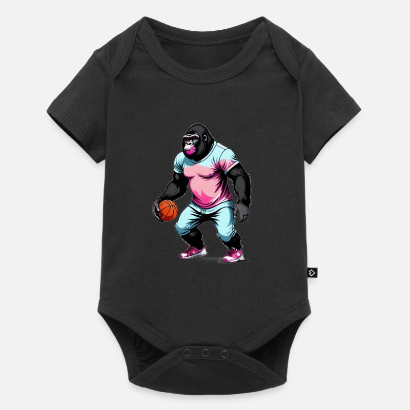 Gorille joue au Basket - Body à manches courtes Premium Bébé - noir