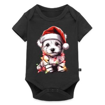 Adorable chien lumières de Noël chapeau de père Noël - Body à manches courtes Premium Bébé - noir - Devant