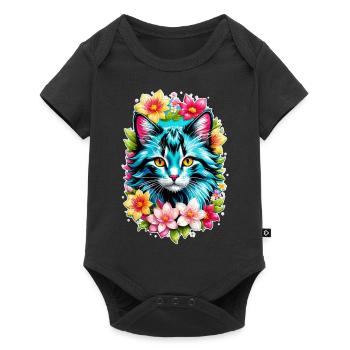 chat et fleur aquarelle - Body à manches courtes Premium Bébé - noir - Devant