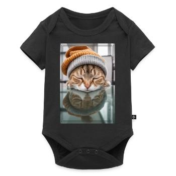 Cute sleeping kitty - Baby Premium short-sleeve bodysuit - black - Front