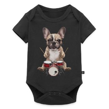 Frenchie Schlagzeug - Baby Premium Kurzarmbody - Schwarz - Vorne