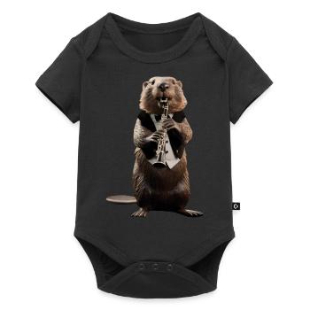 Biber Klarinette - Baby Premium Kurzarmbody - Schwarz - Vorne