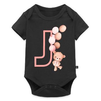 Lettre j rose ours - Body à manches courtes Premium Bébé - noir - Devant
