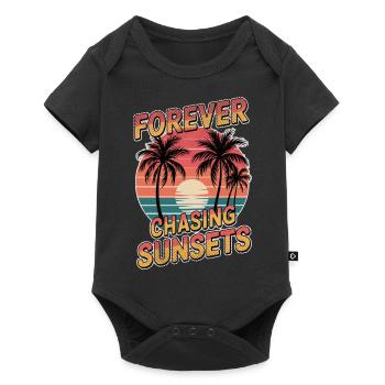 Sonnenuntergang - Palmen Urlaub - Baby Premium Kurzarmbody - Schwarz - Vorne