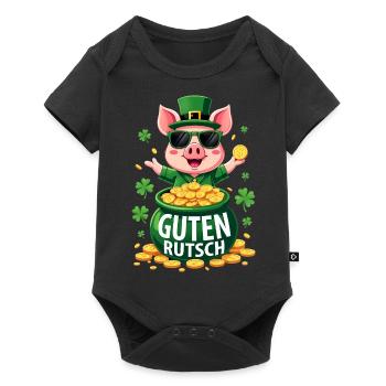 Guten Rutsch Silvester Neujahr Glücksschwein - Baby Premium Kurzarmbody - Schwarz - Vorne