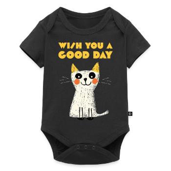 Wish you a good day, Cat - Baby Premium short-sleeve bodysuit - black - Front