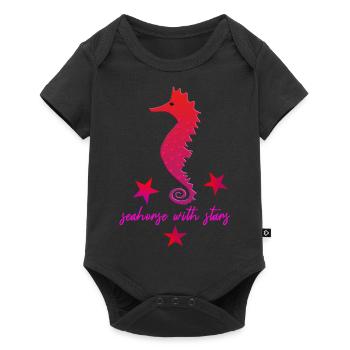 rotes Seepferdchen mit Sternchen pink - Baby Premium Kurzarmbody - Schwarz - Vorne