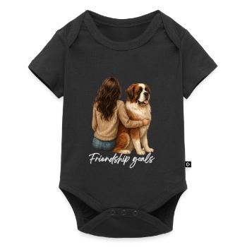 Femme brune avec Saint-Bernard – Objectifs d’amitié - Body à manches courtes Premium Bébé - noir - Devant