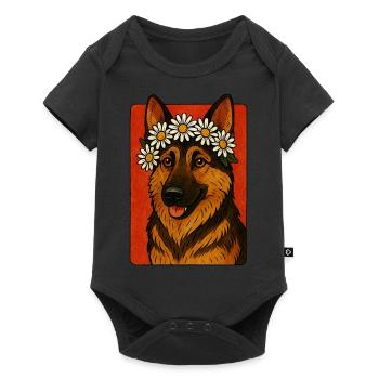 German Shepherd with Daisy Crown Floral Dog Art - Baby Premium short-sleeve bodysuit - black - Front