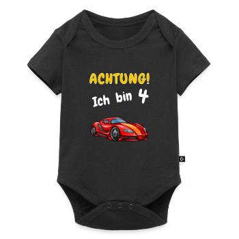 Achtung! Ich bin 4 Auto Geburtstagsshirt 4 Jahre - Baby Premium Kurzarmbody - Schwarz - Vorne