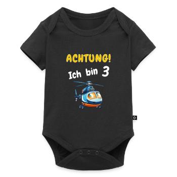 Achtung! Ich bin 3 Hubschrauber Geburtstagsshirt - Baby Premium Kurzarmbody - Schwarz - Vorne