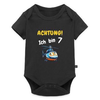 Achtung! Ich bin 7 Hubschrauber Geburtstagsshirt - Baby Premium Kurzarmbody - Schwarz - Vorne